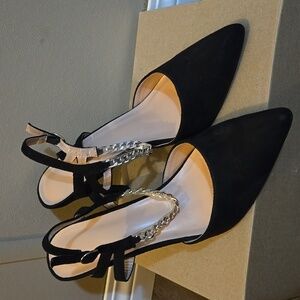 Womens Size 11 Black Slingbacks with Chain Detailing